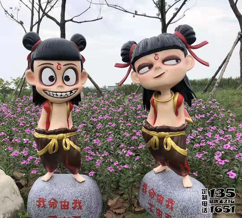 公園廣場(chǎng)玻璃鋼彩繪哪吒卡通動(dòng)漫人物雕塑